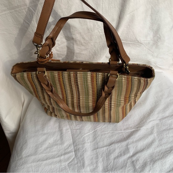 Elegant Fossils Tan and Brown Striped Shoulder Bag - Picture 3 of 9